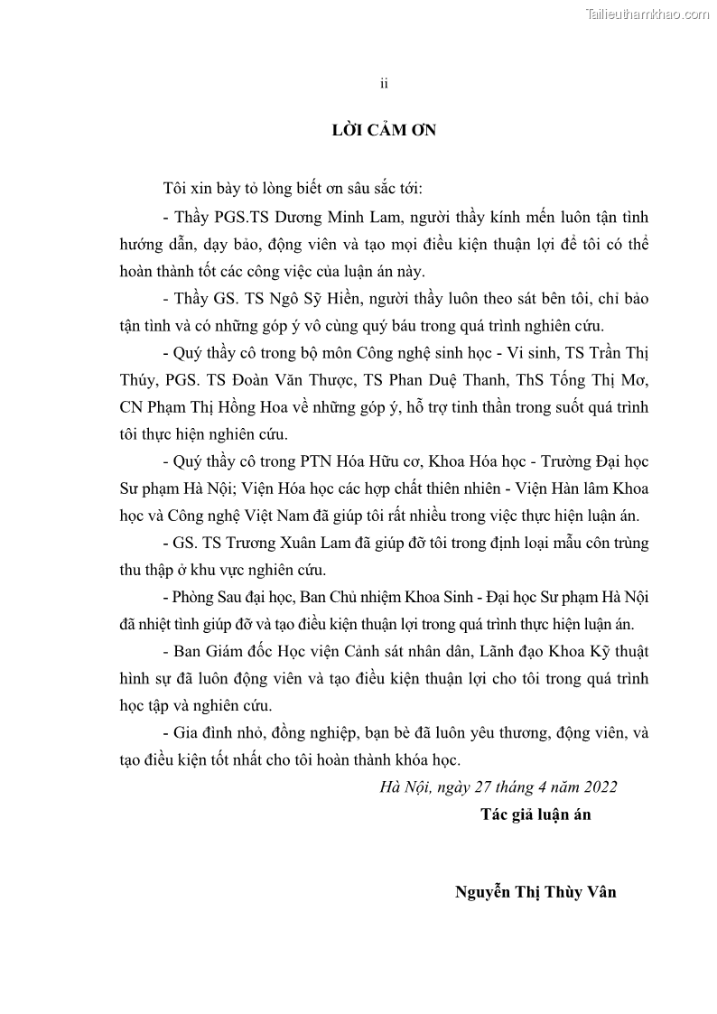 Luận án tiến sĩ sinh học Nghiên cứu đa dạng và sinh tổng hợp Cyclooligomer depsipeptide của nấm ký sinh côn trùng tại Khu Bảo tồn thiên nhiên Copia và Vườn quốc gia Xuân Sơn - 1 Trang 4