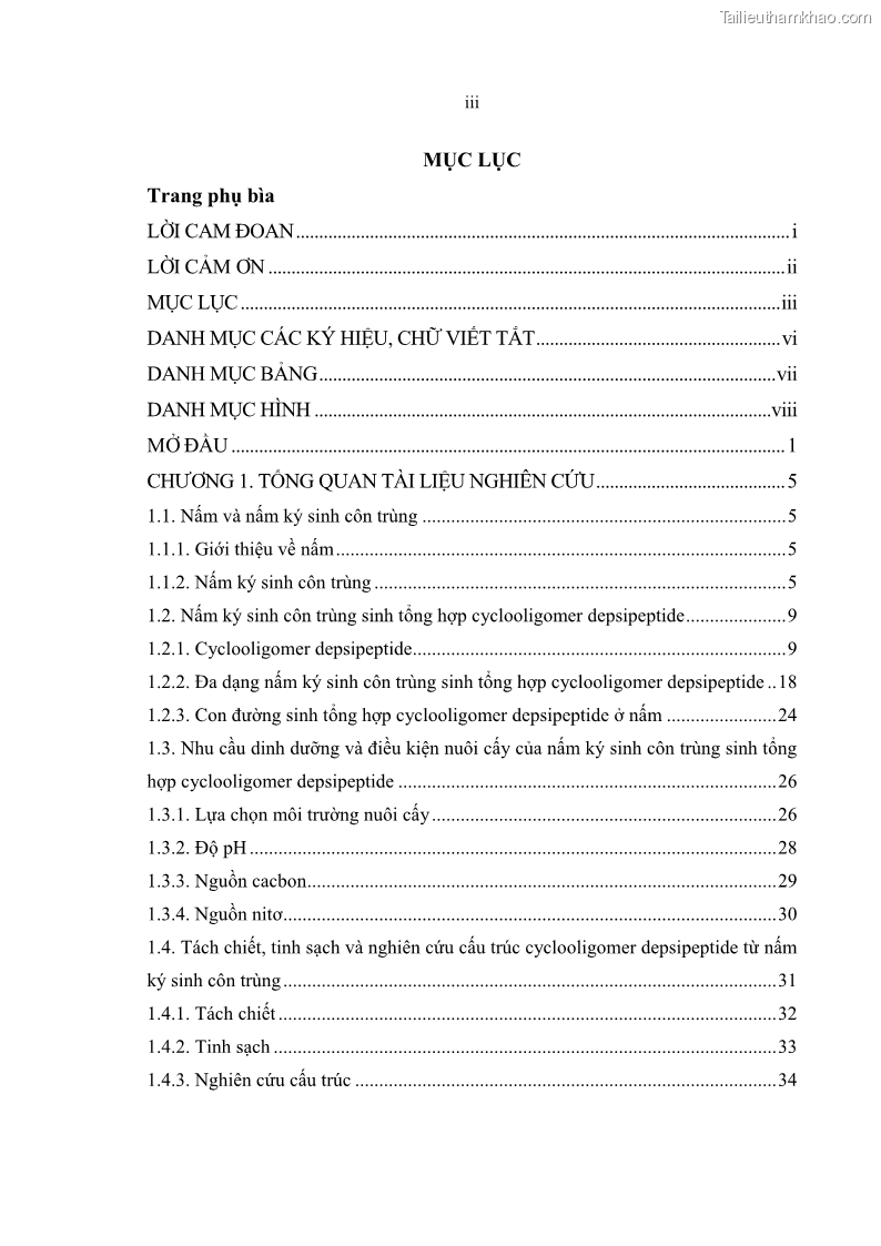 Luận án tiến sĩ sinh học Nghiên cứu đa dạng và sinh tổng hợp Cyclooligomer depsipeptide của nấm ký sinh côn trùng tại Khu Bảo tồn thiên nhiên Copia và Vườn quốc gia Xuân Sơn - 1 Trang 5