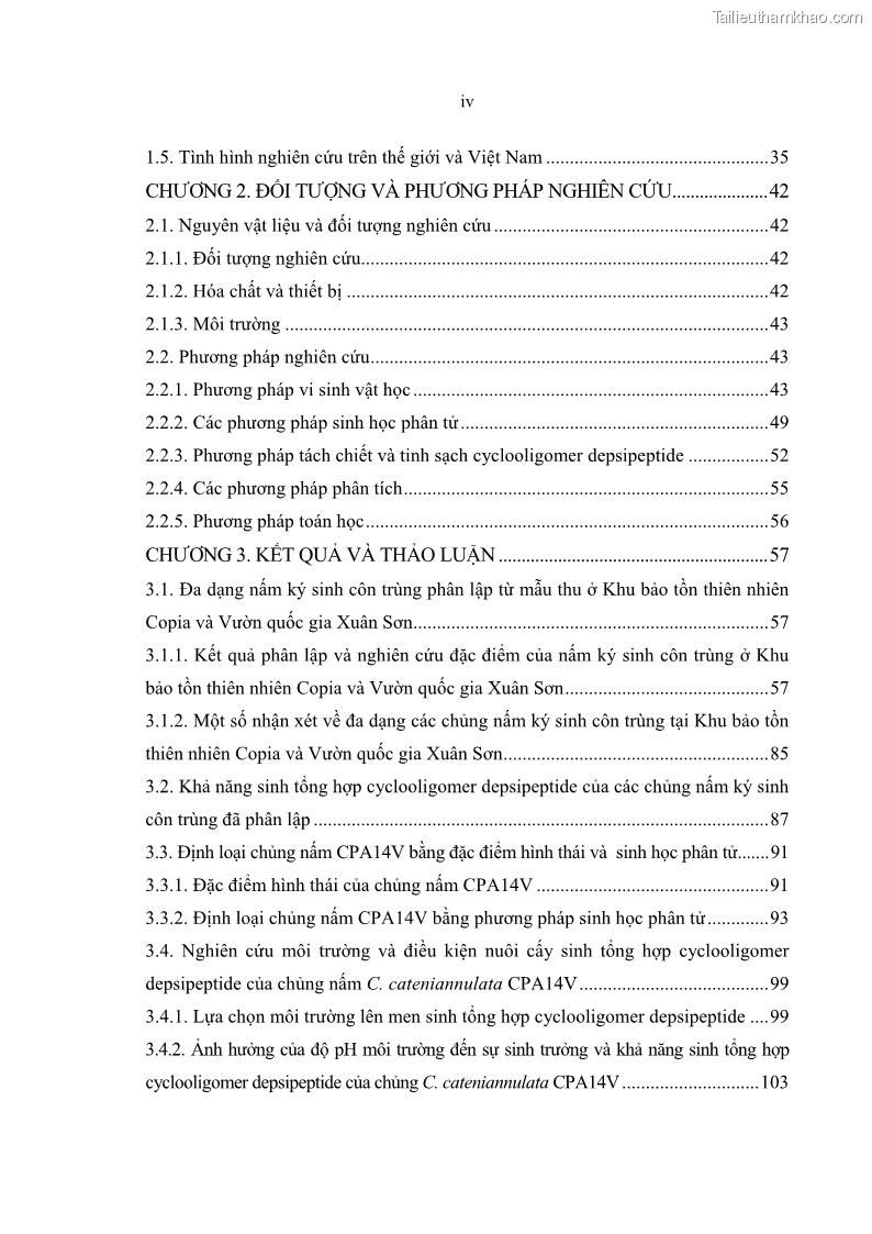 Luận án tiến sĩ sinh học Nghiên cứu đa dạng và sinh tổng hợp Cyclooligomer depsipeptide của nấm ký sinh côn trùng tại Khu Bảo tồn thiên nhiên Copia và Vườn quốc gia Xuân Sơn - 1 Trang 6