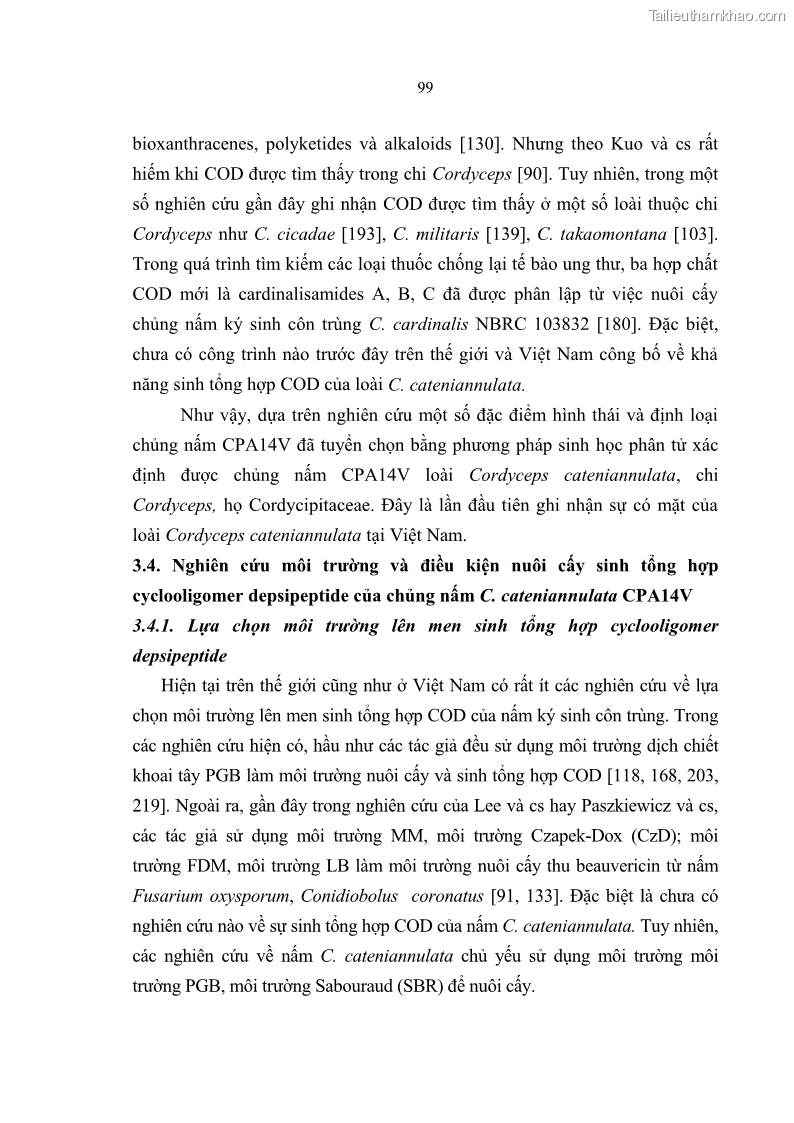 Luận án tiến sĩ sinh học Nghiên cứu đa dạng và sinh tổng hợp Cyclooligomer depsipeptide của nấm ký sinh côn trùng tại Khu Bảo tồn thiên nhiên Copia và Vườn quốc gia Xuân Sơn - 10 Trang 110