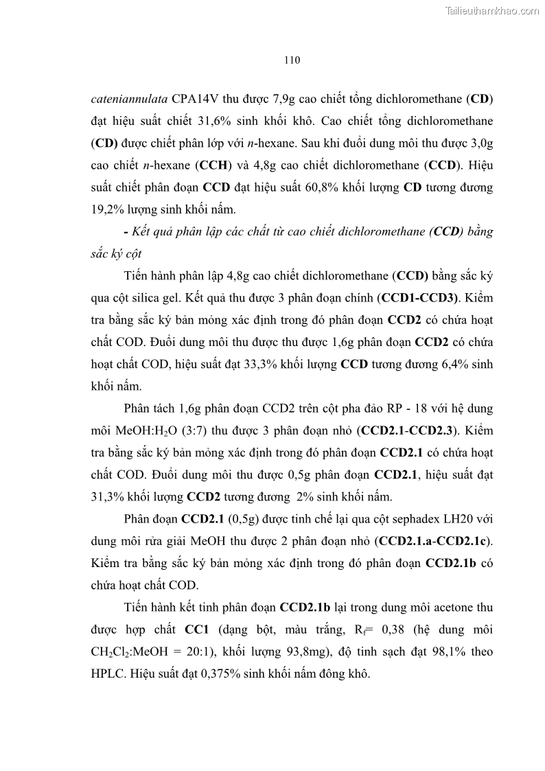 Luận án tiến sĩ sinh học Nghiên cứu đa dạng và sinh tổng hợp Cyclooligomer depsipeptide của nấm ký sinh côn trùng tại Khu Bảo tồn thiên nhiên Copia và Vườn quốc gia Xuân Sơn - 11 Trang 121