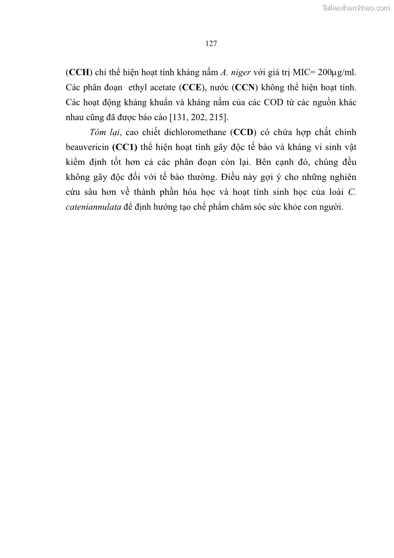 Luận án tiến sĩ sinh học Nghiên cứu đa dạng và sinh tổng hợp Cyclooligomer depsipeptide của nấm ký sinh côn trùng tại Khu Bảo tồn thiên nhiên Copia và Vườn quốc gia Xuân Sơn - 12 Trang 138