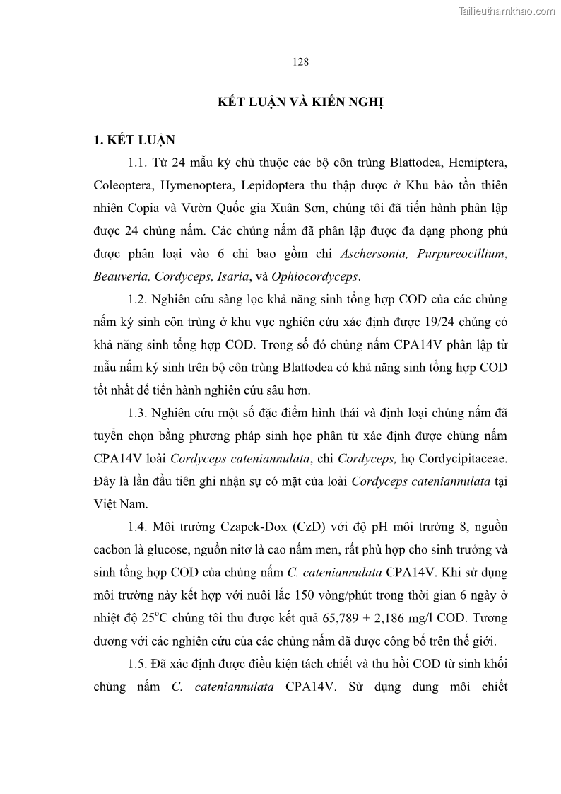 Luận án tiến sĩ sinh học Nghiên cứu đa dạng và sinh tổng hợp Cyclooligomer depsipeptide của nấm ký sinh côn trùng tại Khu Bảo tồn thiên nhiên Copia và Vườn quốc gia Xuân Sơn - 12 Trang 139