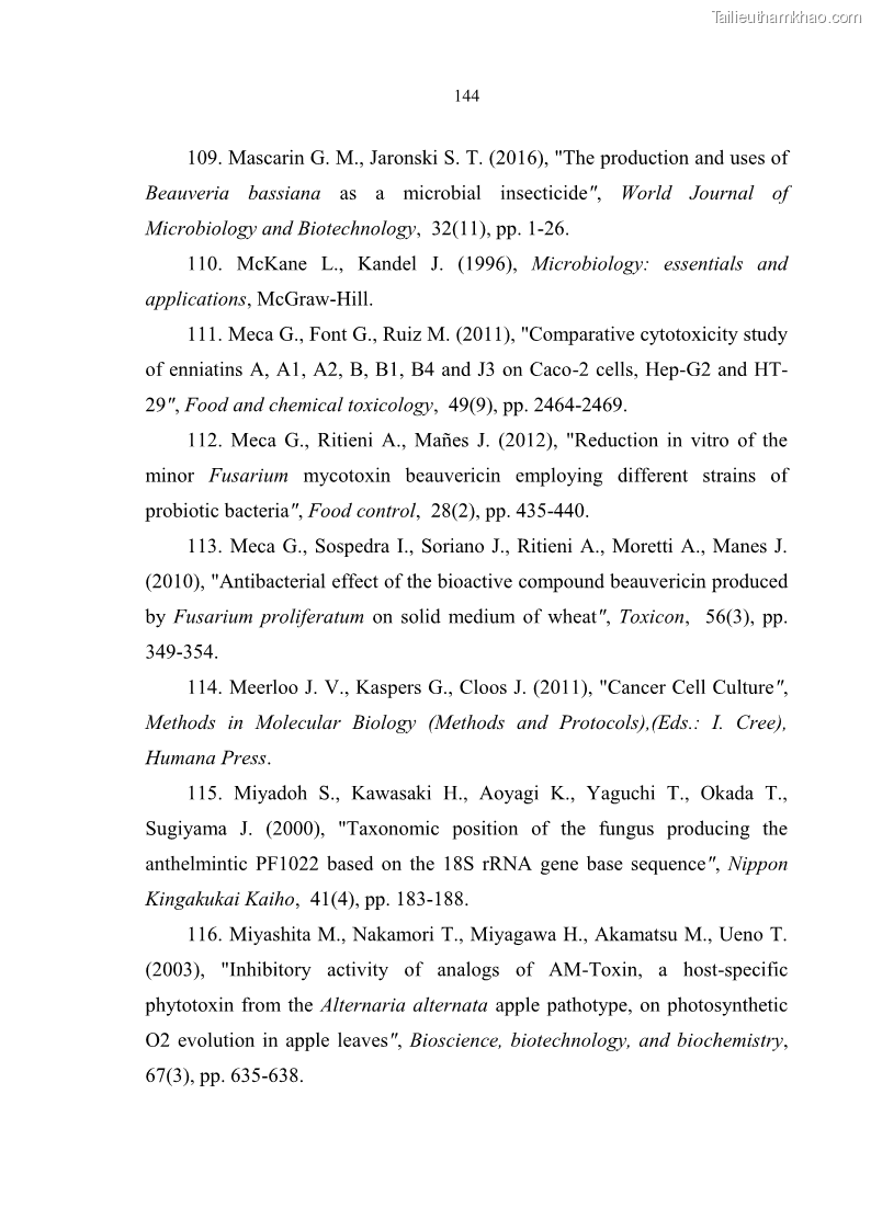 Luận án tiến sĩ sinh học Nghiên cứu đa dạng và sinh tổng hợp Cyclooligomer depsipeptide của nấm ký sinh côn trùng tại Khu Bảo tồn thiên nhiên Copia và Vườn quốc gia Xuân Sơn - 13 Trang 155