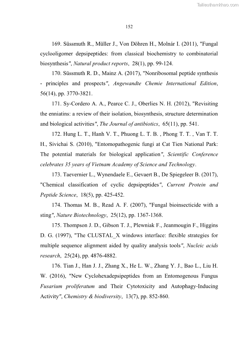 Luận án tiến sĩ sinh học Nghiên cứu đa dạng và sinh tổng hợp Cyclooligomer depsipeptide của nấm ký sinh côn trùng tại Khu Bảo tồn thiên nhiên Copia và Vườn quốc gia Xuân Sơn - 14 Trang 163