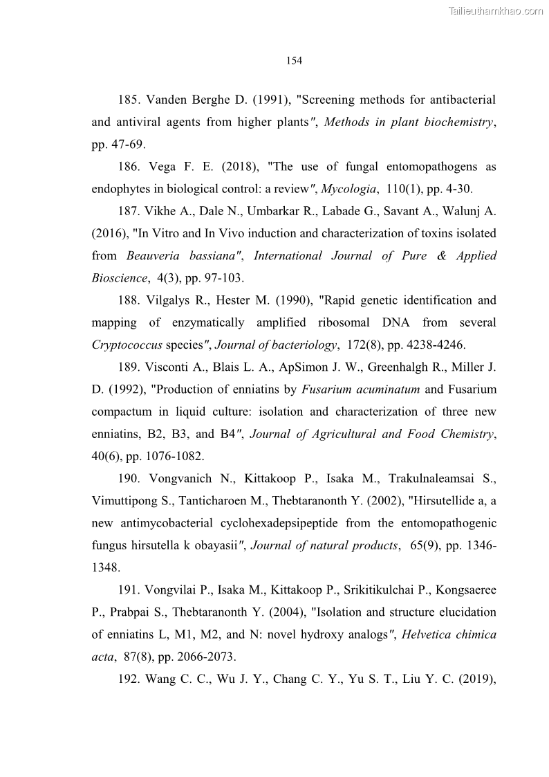 Luận án tiến sĩ sinh học Nghiên cứu đa dạng và sinh tổng hợp Cyclooligomer depsipeptide của nấm ký sinh côn trùng tại Khu Bảo tồn thiên nhiên Copia và Vườn quốc gia Xuân Sơn - 14 Trang 165