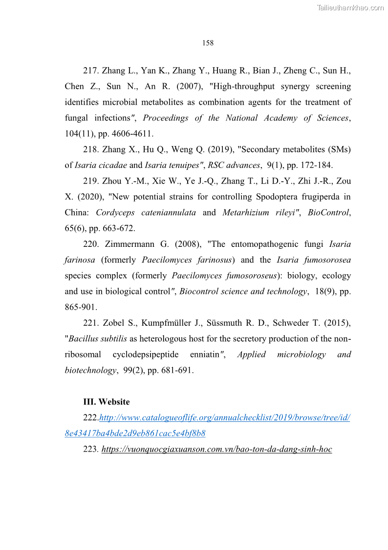 Luận án tiến sĩ sinh học Nghiên cứu đa dạng và sinh tổng hợp Cyclooligomer depsipeptide của nấm ký sinh côn trùng tại Khu Bảo tồn thiên nhiên Copia và Vườn quốc gia Xuân Sơn - 15 Trang 169