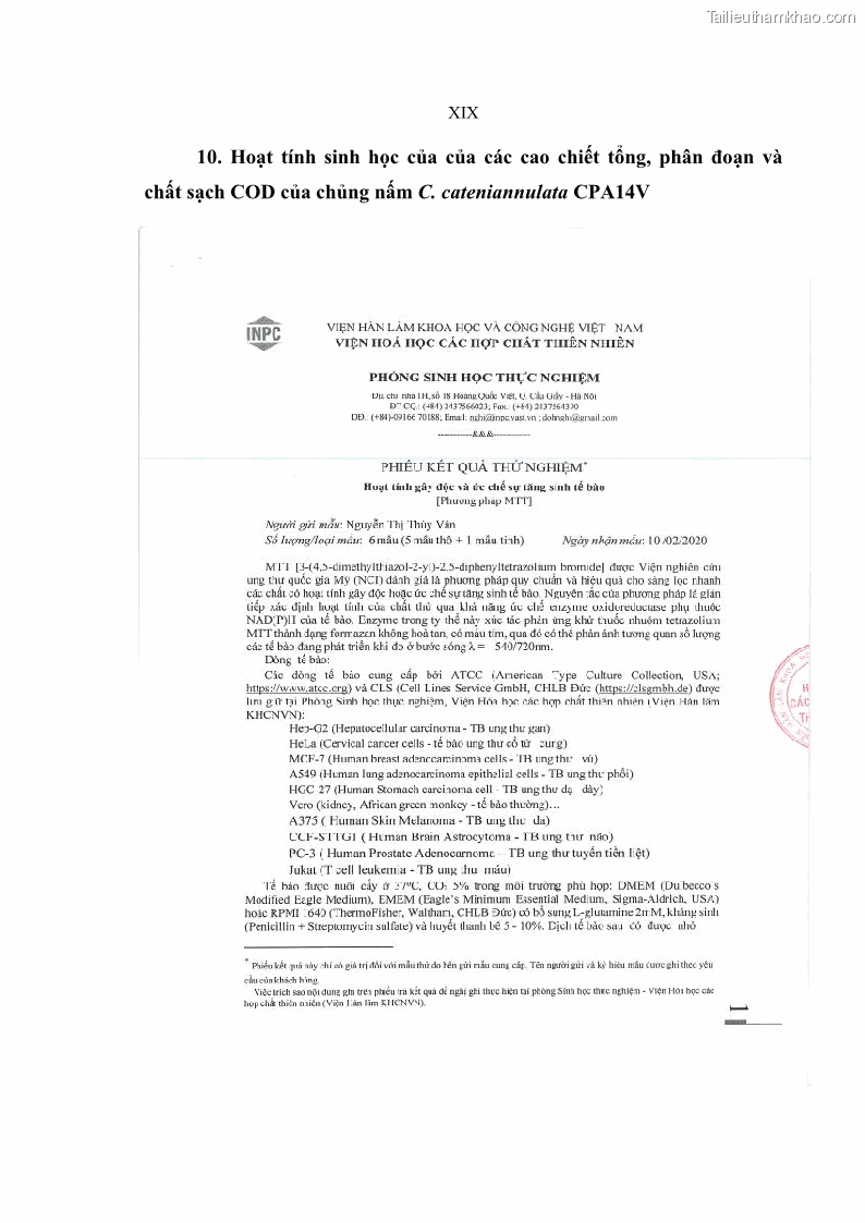 Luận án tiến sĩ sinh học Nghiên cứu đa dạng và sinh tổng hợp Cyclooligomer depsipeptide của nấm ký sinh côn trùng tại Khu Bảo tồn thiên nhiên Copia và Vườn quốc gia Xuân Sơn - 16 Trang 188
