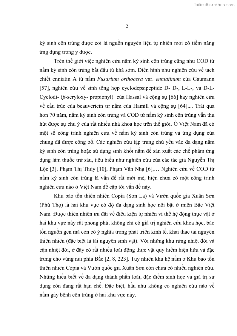 Luận án tiến sĩ sinh học Nghiên cứu đa dạng và sinh tổng hợp Cyclooligomer depsipeptide của nấm ký sinh côn trùng tại Khu Bảo tồn thiên nhiên Copia và Vườn quốc gia Xuân Sơn - 2 Trang 13