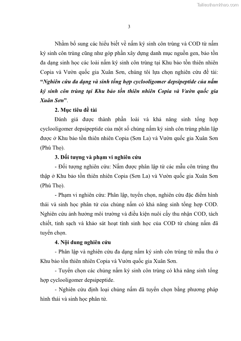 Luận án tiến sĩ sinh học Nghiên cứu đa dạng và sinh tổng hợp Cyclooligomer depsipeptide của nấm ký sinh côn trùng tại Khu Bảo tồn thiên nhiên Copia và Vườn quốc gia Xuân Sơn - 2 Trang 14