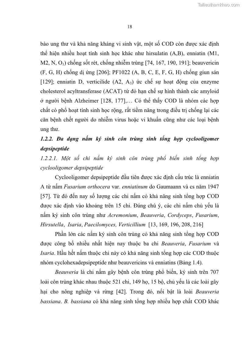 Luận án tiến sĩ sinh học Nghiên cứu đa dạng và sinh tổng hợp Cyclooligomer depsipeptide của nấm ký sinh côn trùng tại Khu Bảo tồn thiên nhiên Copia và Vườn quốc gia Xuân Sơn - 3 Trang 29