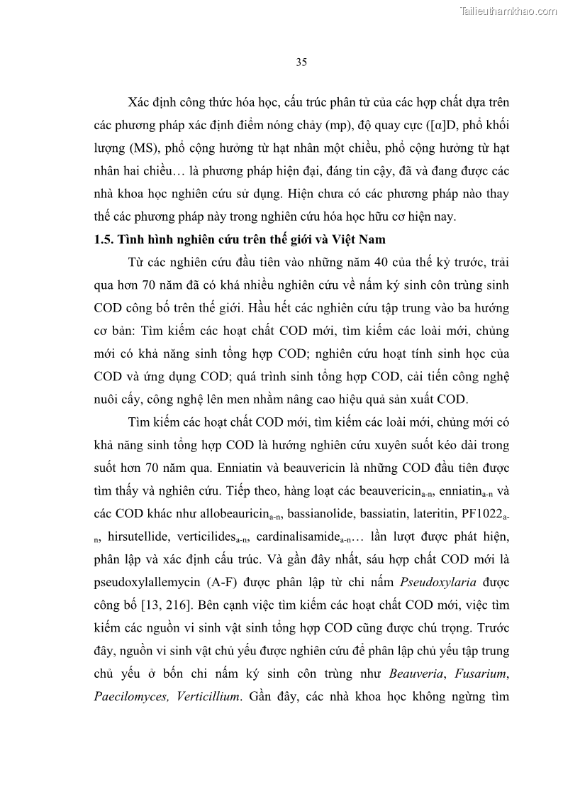 Luận án tiến sĩ sinh học Nghiên cứu đa dạng và sinh tổng hợp Cyclooligomer depsipeptide của nấm ký sinh côn trùng tại Khu Bảo tồn thiên nhiên Copia và Vườn quốc gia Xuân Sơn - 4 Trang 46