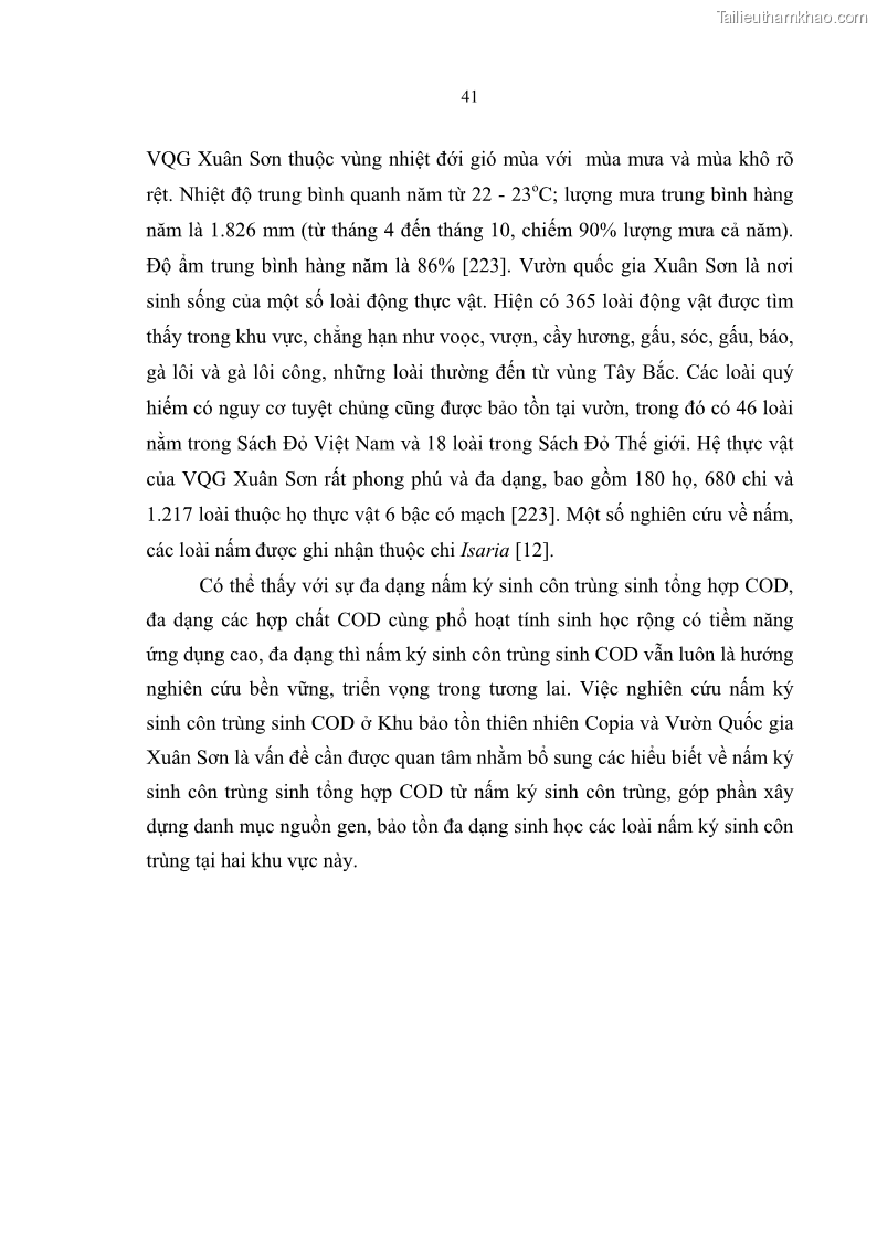 Luận án tiến sĩ sinh học Nghiên cứu đa dạng và sinh tổng hợp Cyclooligomer depsipeptide của nấm ký sinh côn trùng tại Khu Bảo tồn thiên nhiên Copia và Vườn quốc gia Xuân Sơn - 5 Trang 52