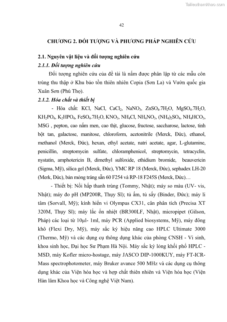 Luận án tiến sĩ sinh học Nghiên cứu đa dạng và sinh tổng hợp Cyclooligomer depsipeptide của nấm ký sinh côn trùng tại Khu Bảo tồn thiên nhiên Copia và Vườn quốc gia Xuân Sơn - 5 Trang 53