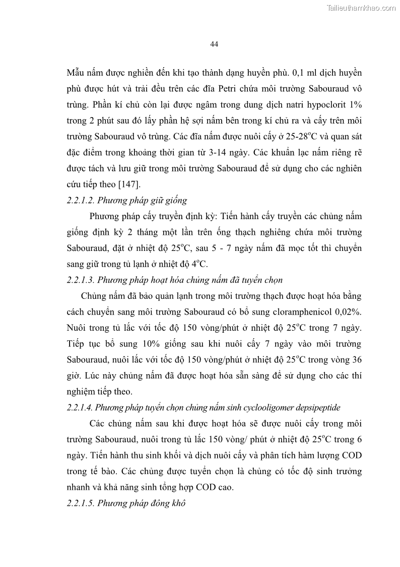 Luận án tiến sĩ sinh học Nghiên cứu đa dạng và sinh tổng hợp Cyclooligomer depsipeptide của nấm ký sinh côn trùng tại Khu Bảo tồn thiên nhiên Copia và Vườn quốc gia Xuân Sơn - 5 Trang 55