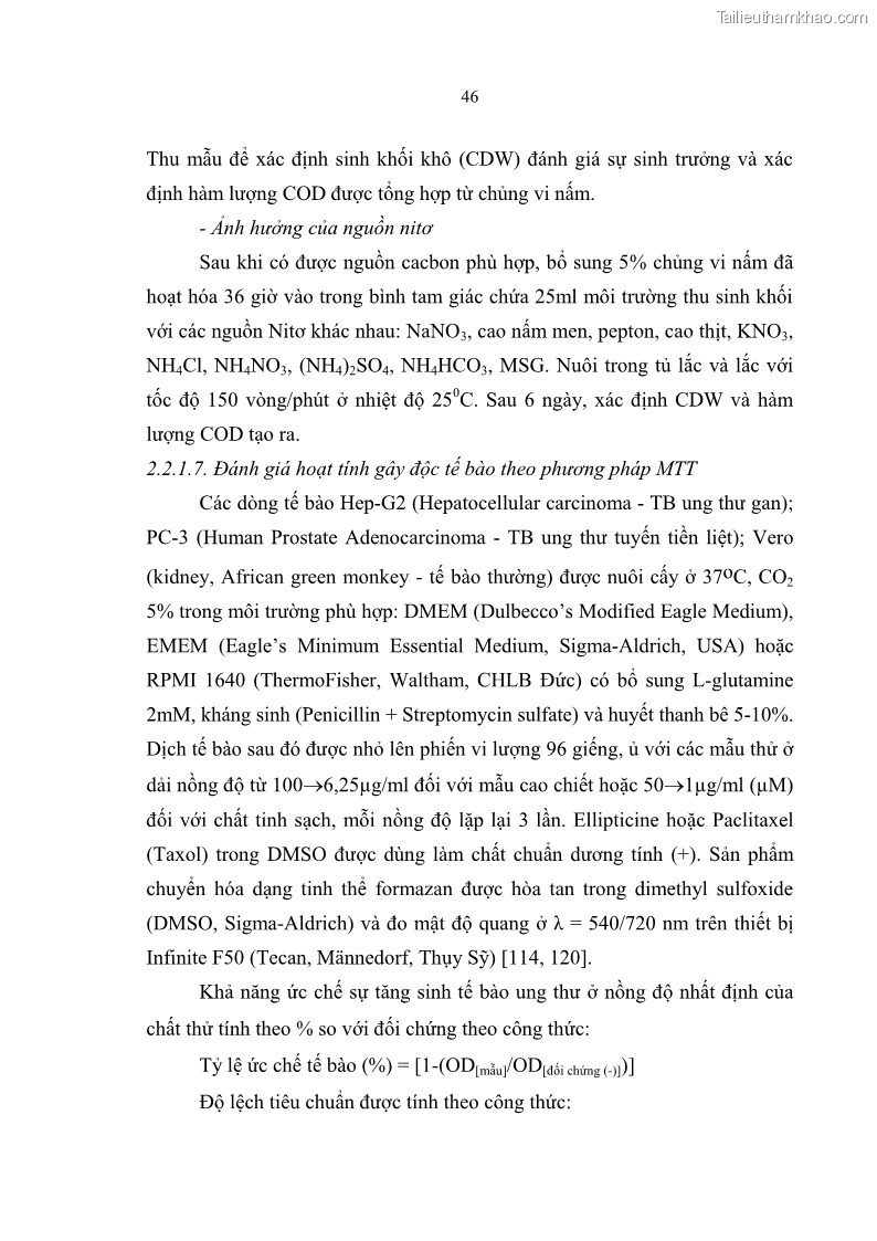 Luận án tiến sĩ sinh học Nghiên cứu đa dạng và sinh tổng hợp Cyclooligomer depsipeptide của nấm ký sinh côn trùng tại Khu Bảo tồn thiên nhiên Copia và Vườn quốc gia Xuân Sơn - 5 Trang 57