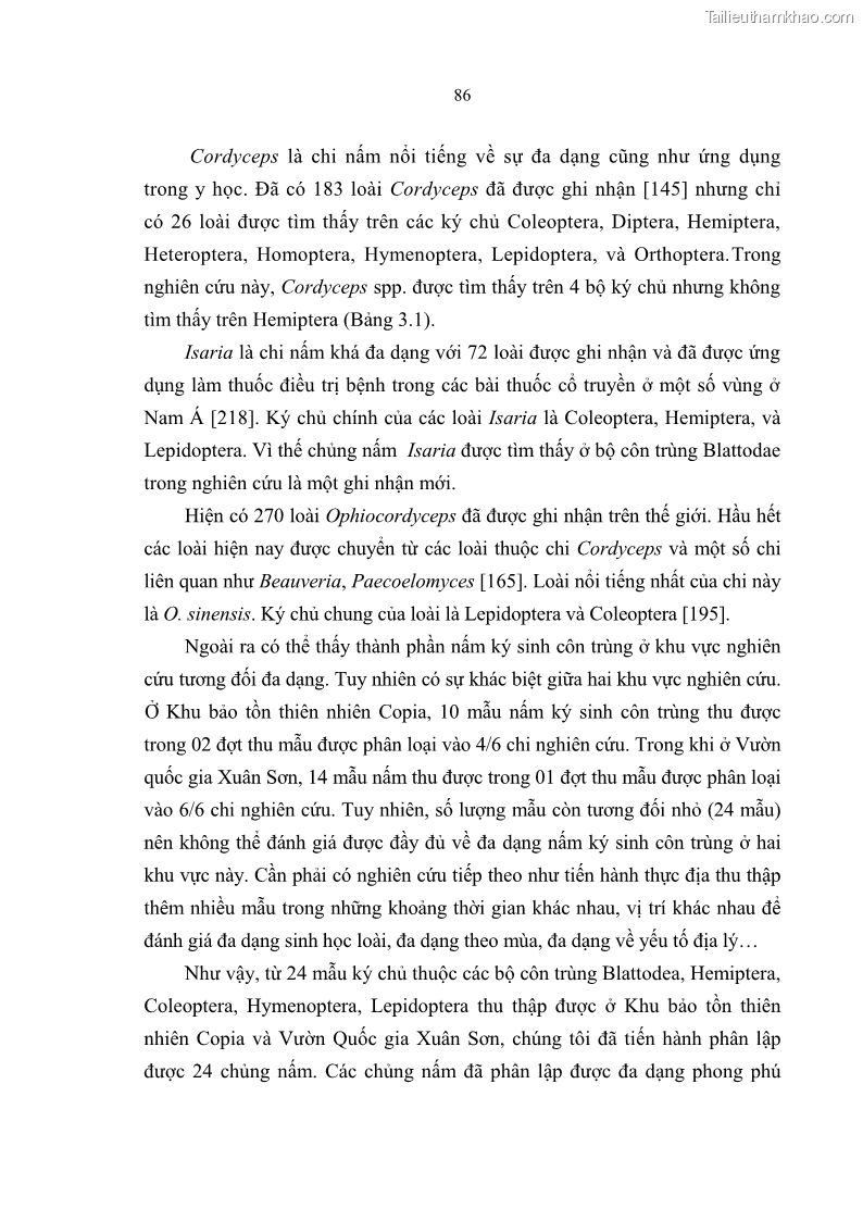 Luận án tiến sĩ sinh học Nghiên cứu đa dạng và sinh tổng hợp Cyclooligomer depsipeptide của nấm ký sinh côn trùng tại Khu Bảo tồn thiên nhiên Copia và Vườn quốc gia Xuân Sơn - 9 Trang 97