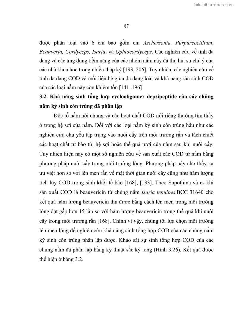 Luận án tiến sĩ sinh học Nghiên cứu đa dạng và sinh tổng hợp Cyclooligomer depsipeptide của nấm ký sinh côn trùng tại Khu Bảo tồn thiên nhiên Copia và Vườn quốc gia Xuân Sơn - 9 Trang 98