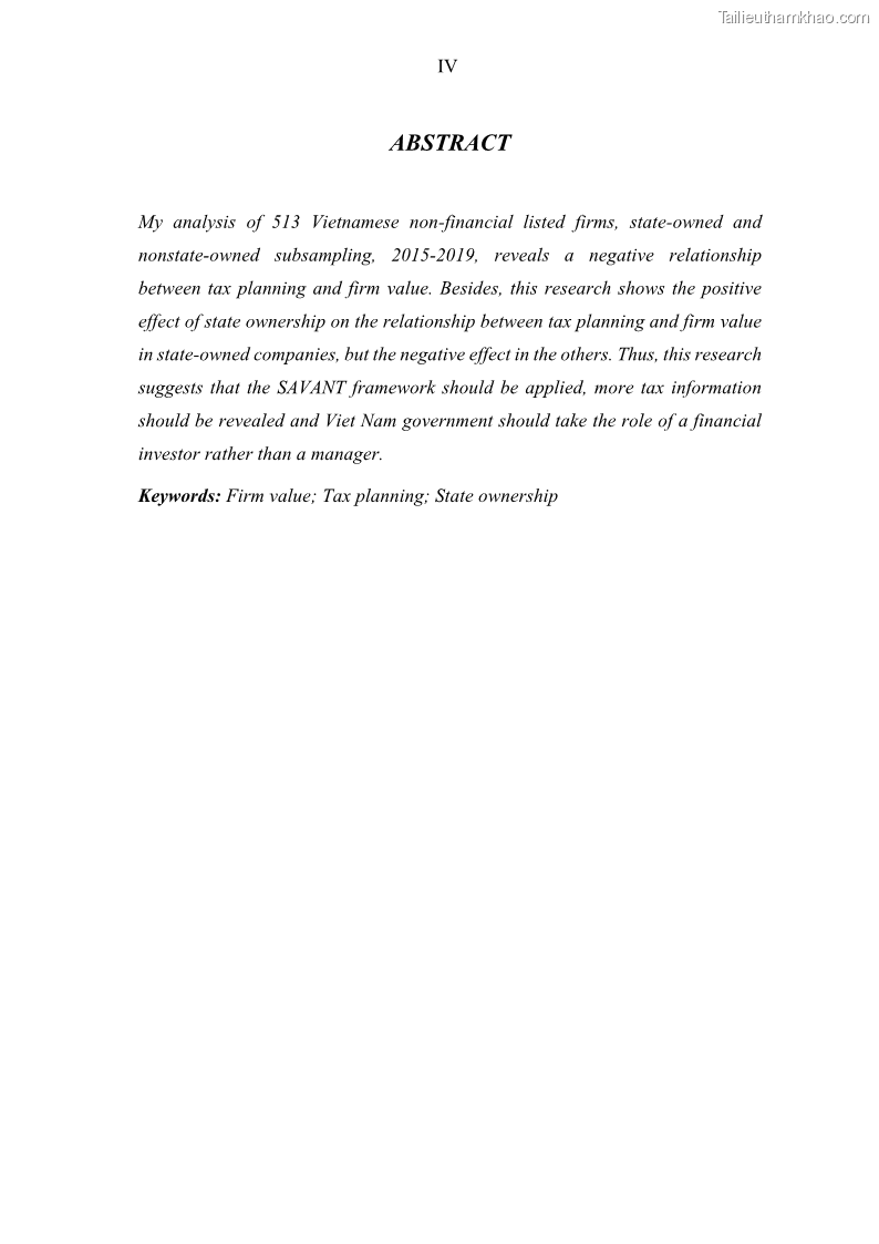 Luận án tiến sĩ tài chính ngân hàng Ảnh hưởng của kế hoạch thuế đến giá trị doanh nghiệp: Trường hợp các doanh nghiệp phi tài chính niêm yết ở Việt Nam - 1 Trang 6