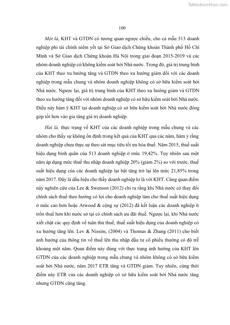 Luận án tiến sĩ tài chính ngân hàng Ảnh hưởng của kế hoạch thuế đến giá trị doanh nghiệp: Trường hợp các doanh nghiệp phi tài chính niêm yết ở Việt Nam - 10 Trang 114