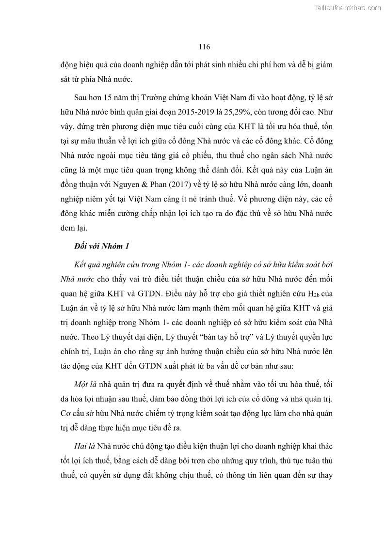 Luận án tiến sĩ tài chính ngân hàng Ảnh hưởng của kế hoạch thuế đến giá trị doanh nghiệp: Trường hợp các doanh nghiệp phi tài chính niêm yết ở Việt Nam - 11 Trang 130