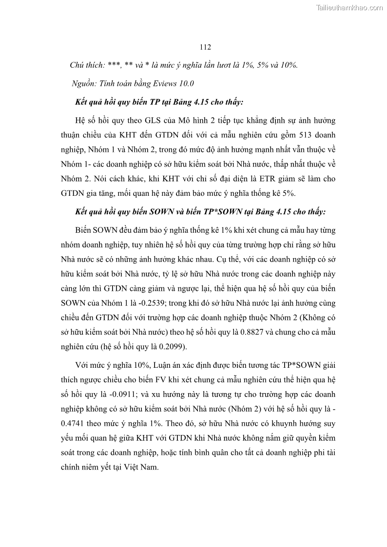 Luận án tiến sĩ tài chính ngân hàng Ảnh hưởng của kế hoạch thuế đến giá trị doanh nghiệp: Trường hợp các doanh nghiệp phi tài chính niêm yết ở Việt Nam - 11 Trang 126