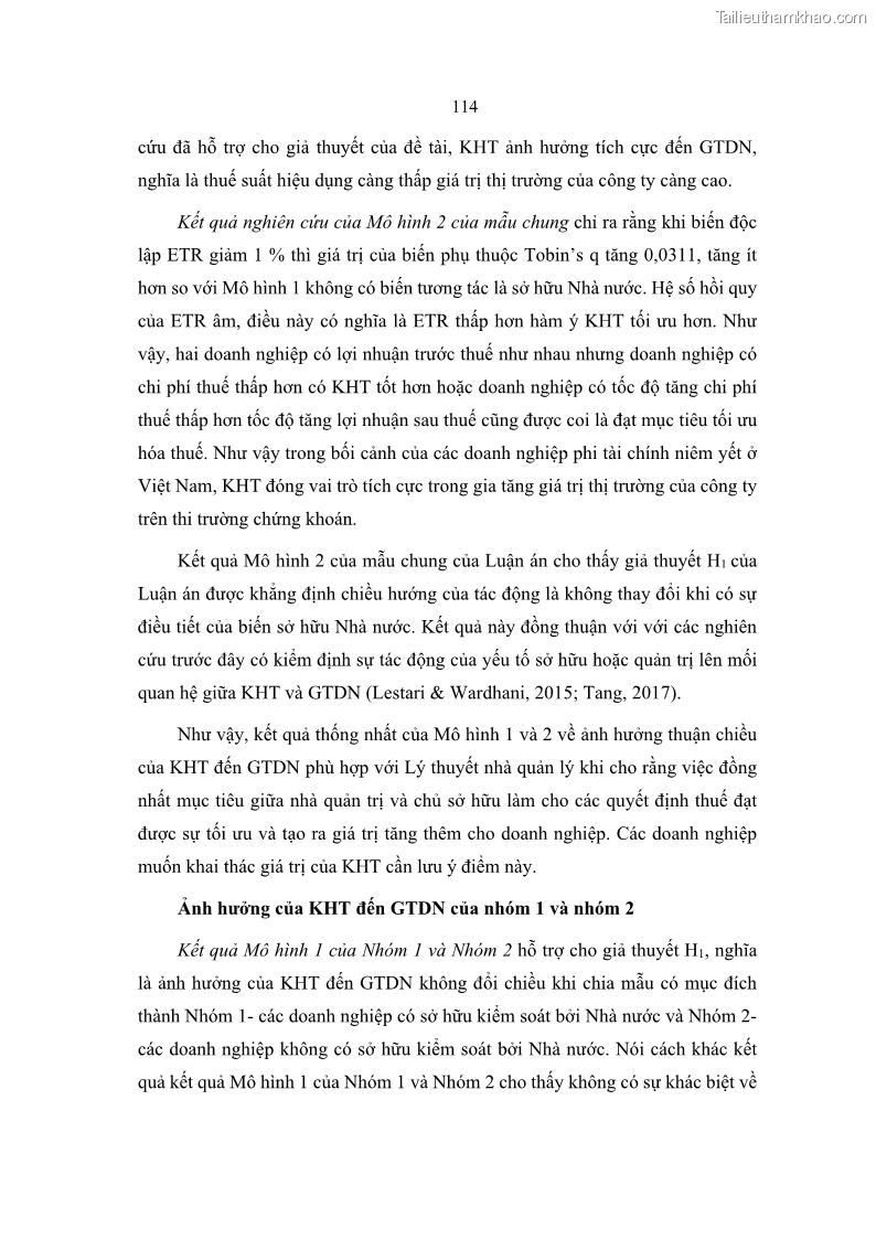 Luận án tiến sĩ tài chính ngân hàng Ảnh hưởng của kế hoạch thuế đến giá trị doanh nghiệp: Trường hợp các doanh nghiệp phi tài chính niêm yết ở Việt Nam - 11 Trang 128