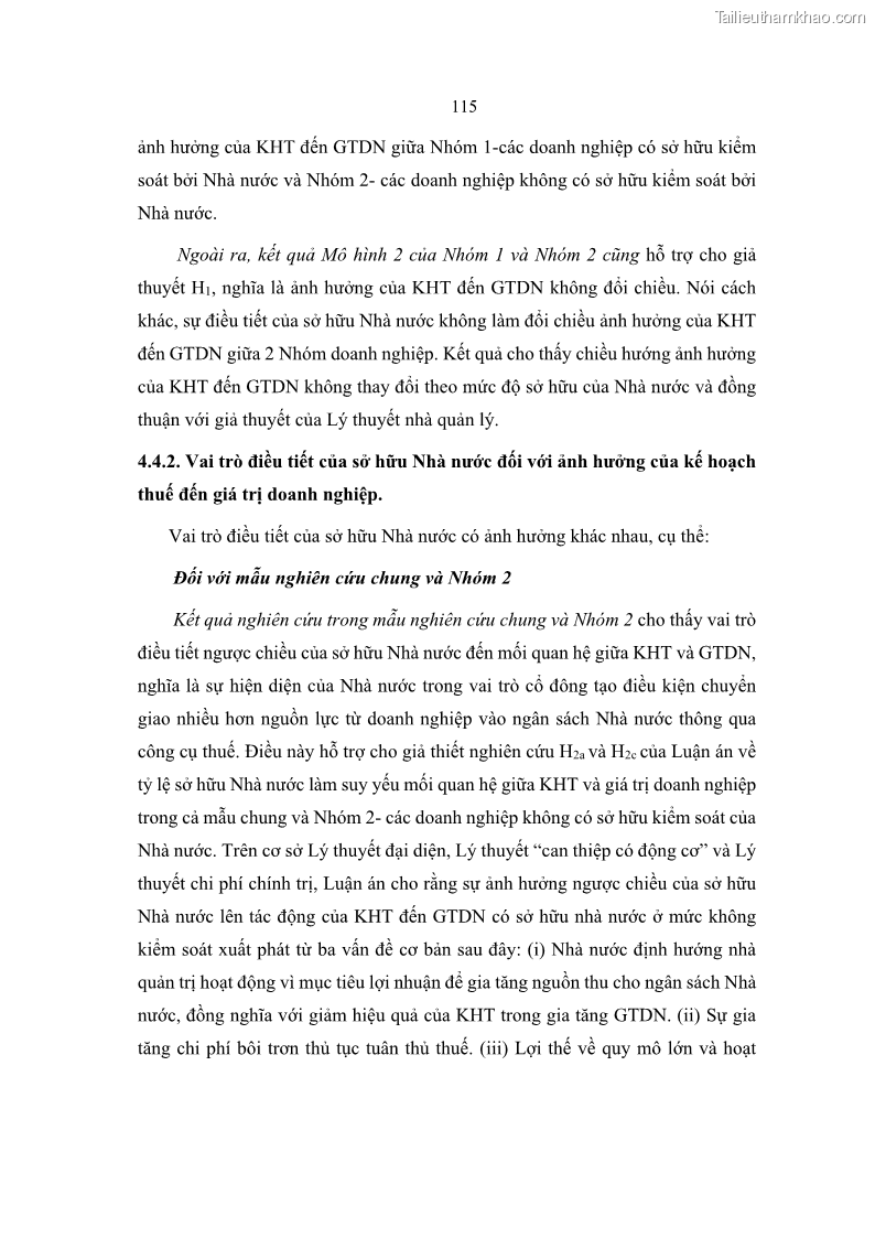 Luận án tiến sĩ tài chính ngân hàng Ảnh hưởng của kế hoạch thuế đến giá trị doanh nghiệp: Trường hợp các doanh nghiệp phi tài chính niêm yết ở Việt Nam - 11 Trang 129