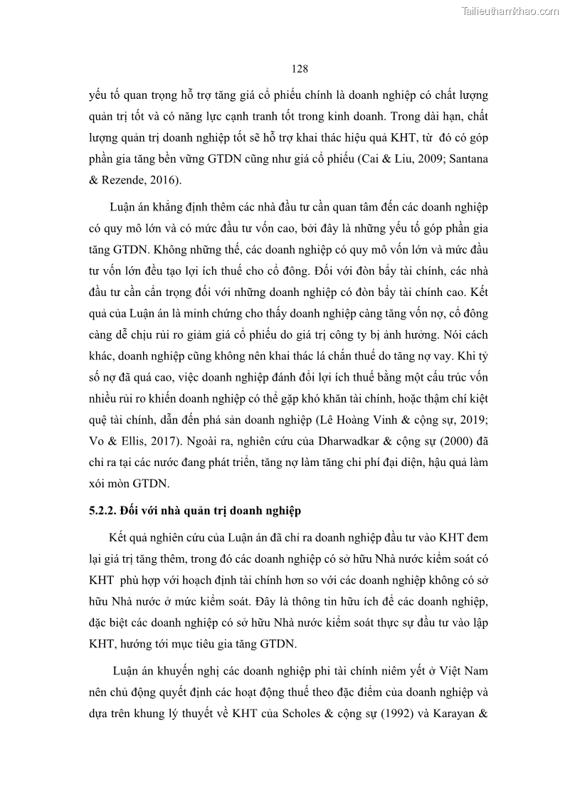 Luận án tiến sĩ tài chính ngân hàng Ảnh hưởng của kế hoạch thuế đến giá trị doanh nghiệp: Trường hợp các doanh nghiệp phi tài chính niêm yết ở Việt Nam - 12 Trang 142