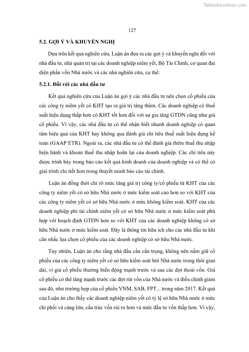 Luận án tiến sĩ tài chính ngân hàng Ảnh hưởng của kế hoạch thuế đến giá trị doanh nghiệp: Trường hợp các doanh nghiệp phi tài chính niêm yết ở Việt Nam - 12 Trang 141