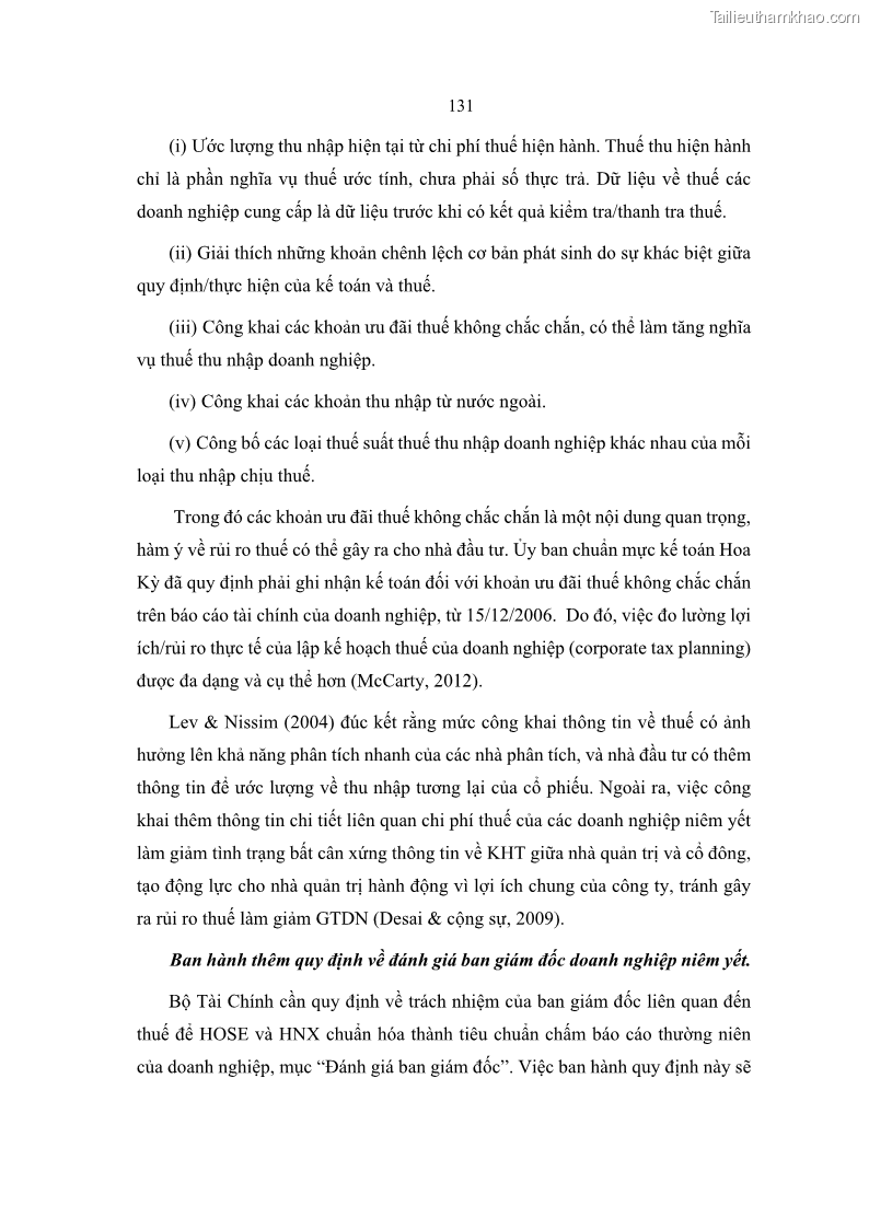 Luận án tiến sĩ tài chính ngân hàng Ảnh hưởng của kế hoạch thuế đến giá trị doanh nghiệp: Trường hợp các doanh nghiệp phi tài chính niêm yết ở Việt Nam - 13 Trang 145