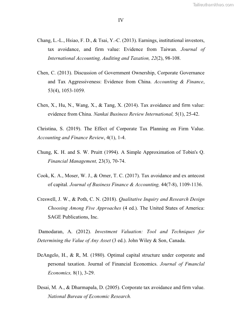 Luận án tiến sĩ tài chính ngân hàng Ảnh hưởng của kế hoạch thuế đến giá trị doanh nghiệp: Trường hợp các doanh nghiệp phi tài chính niêm yết ở Việt Nam - 13 Trang 155