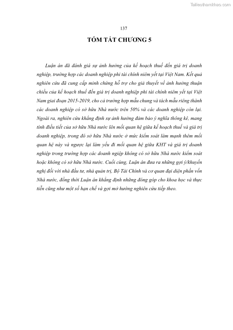 Luận án tiến sĩ tài chính ngân hàng Ảnh hưởng của kế hoạch thuế đến giá trị doanh nghiệp: Trường hợp các doanh nghiệp phi tài chính niêm yết ở Việt Nam - 13 Trang 151