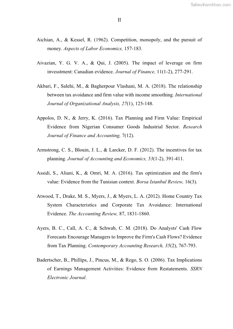 Luận án tiến sĩ tài chính ngân hàng Ảnh hưởng của kế hoạch thuế đến giá trị doanh nghiệp: Trường hợp các doanh nghiệp phi tài chính niêm yết ở Việt Nam - 13 Trang 153