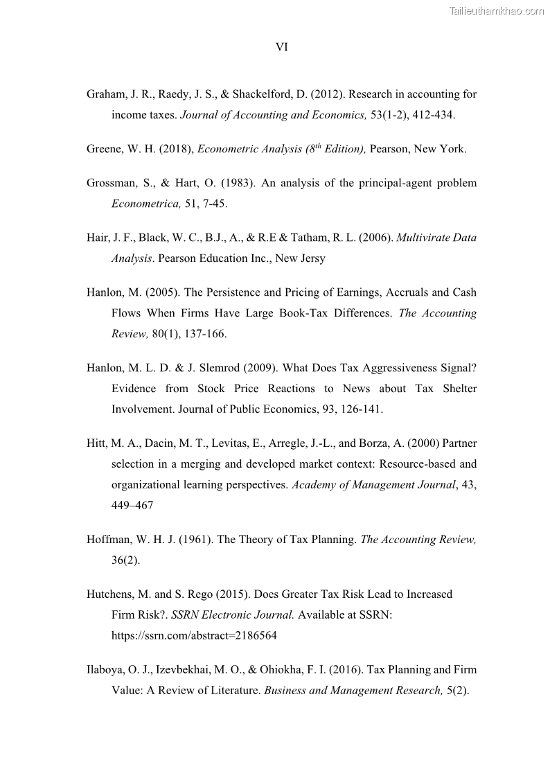 Luận án tiến sĩ tài chính ngân hàng Ảnh hưởng của kế hoạch thuế đến giá trị doanh nghiệp: Trường hợp các doanh nghiệp phi tài chính niêm yết ở Việt Nam - 14 Trang 157