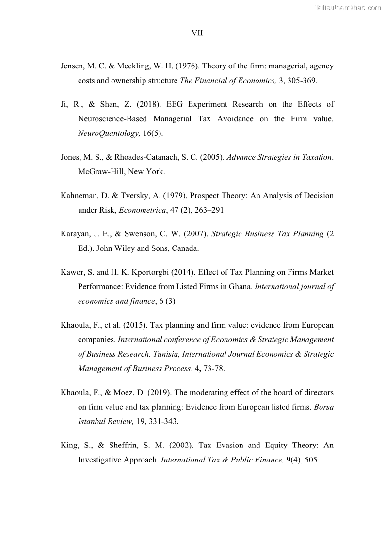 Luận án tiến sĩ tài chính ngân hàng Ảnh hưởng của kế hoạch thuế đến giá trị doanh nghiệp: Trường hợp các doanh nghiệp phi tài chính niêm yết ở Việt Nam - 14 Trang 158