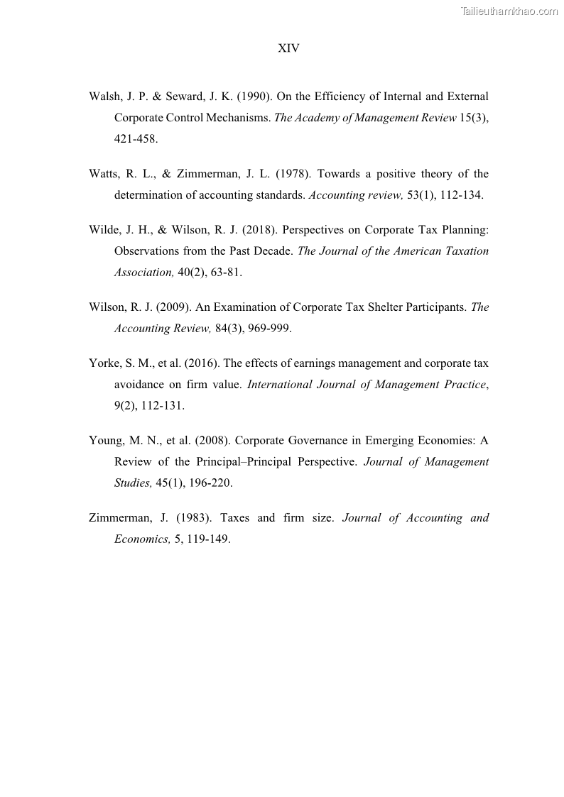 Luận án tiến sĩ tài chính ngân hàng Ảnh hưởng của kế hoạch thuế đến giá trị doanh nghiệp: Trường hợp các doanh nghiệp phi tài chính niêm yết ở Việt Nam - 14 Trang 165
