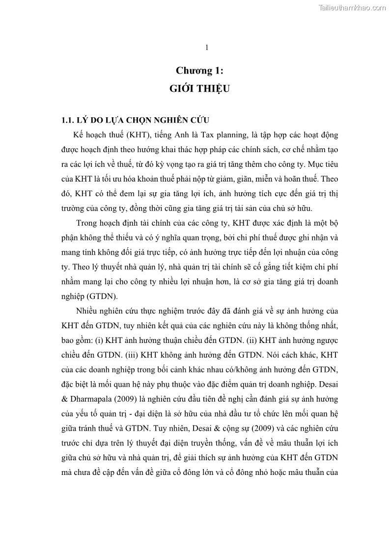 Luận án tiến sĩ tài chính ngân hàng Ảnh hưởng của kế hoạch thuế đến giá trị doanh nghiệp: Trường hợp các doanh nghiệp phi tài chính niêm yết ở Việt Nam - 2 Trang 15