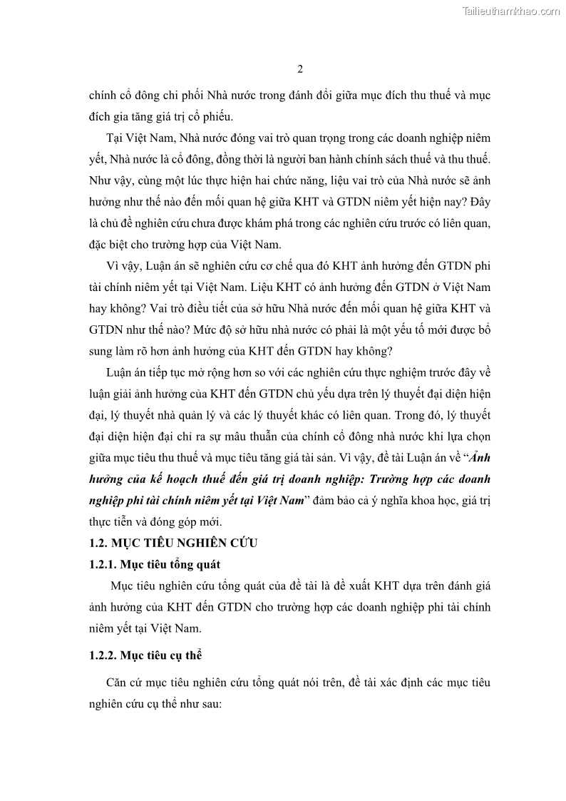 Luận án tiến sĩ tài chính ngân hàng Ảnh hưởng của kế hoạch thuế đến giá trị doanh nghiệp: Trường hợp các doanh nghiệp phi tài chính niêm yết ở Việt Nam - 2 Trang 16