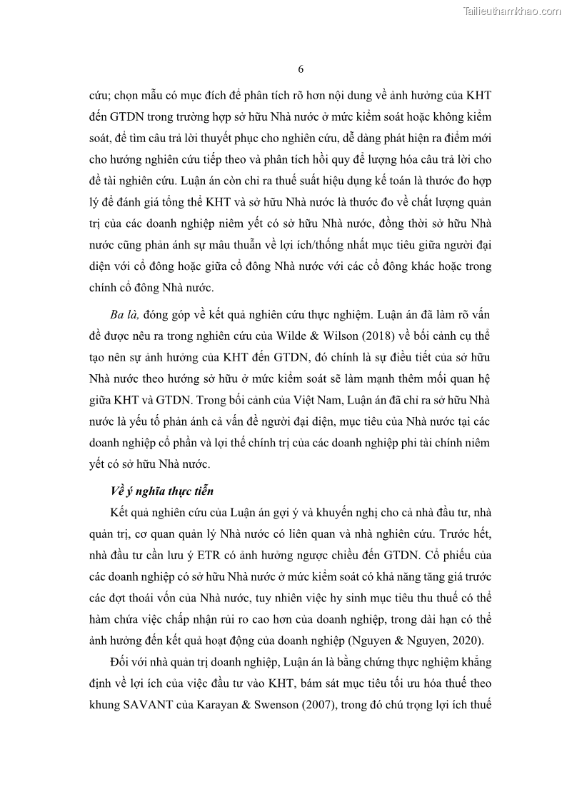Luận án tiến sĩ tài chính ngân hàng Ảnh hưởng của kế hoạch thuế đến giá trị doanh nghiệp: Trường hợp các doanh nghiệp phi tài chính niêm yết ở Việt Nam - 2 Trang 20