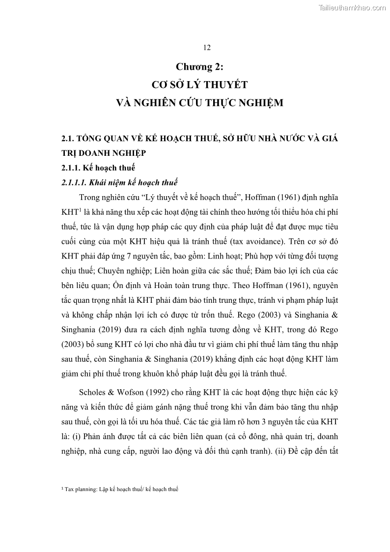 Luận án tiến sĩ tài chính ngân hàng Ảnh hưởng của kế hoạch thuế đến giá trị doanh nghiệp: Trường hợp các doanh nghiệp phi tài chính niêm yết ở Việt Nam - 3 Trang 26