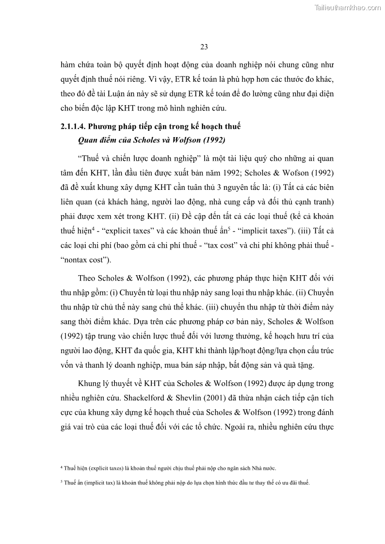 Luận án tiến sĩ tài chính ngân hàng Ảnh hưởng của kế hoạch thuế đến giá trị doanh nghiệp: Trường hợp các doanh nghiệp phi tài chính niêm yết ở Việt Nam - 4 Trang 37