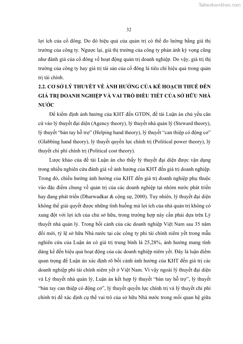 Luận án tiến sĩ tài chính ngân hàng Ảnh hưởng của kế hoạch thuế đến giá trị doanh nghiệp: Trường hợp các doanh nghiệp phi tài chính niêm yết ở Việt Nam - 4 Trang 46