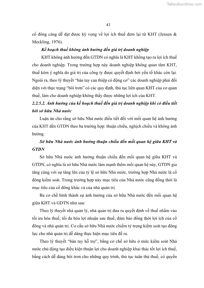 Luận án tiến sĩ tài chính ngân hàng Ảnh hưởng của kế hoạch thuế đến giá trị doanh nghiệp: Trường hợp các doanh nghiệp phi tài chính niêm yết ở Việt Nam - 5 Trang 57
