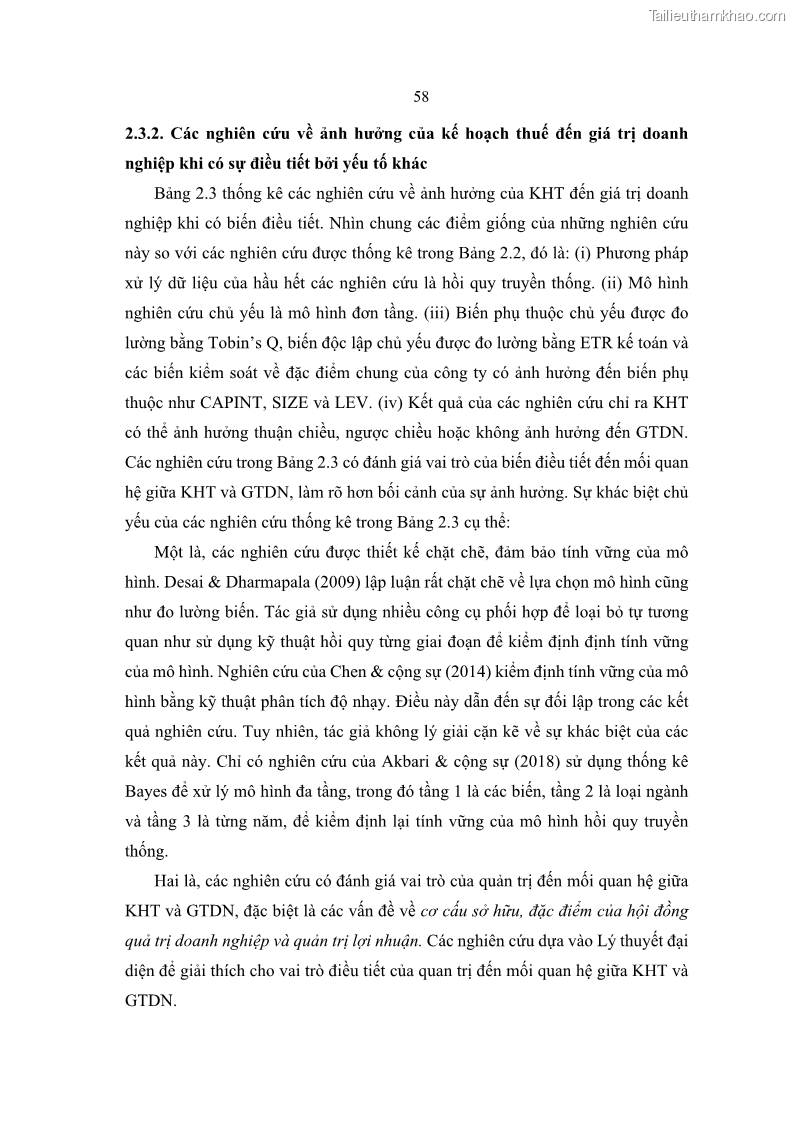 Luận án tiến sĩ tài chính ngân hàng Ảnh hưởng của kế hoạch thuế đến giá trị doanh nghiệp: Trường hợp các doanh nghiệp phi tài chính niêm yết ở Việt Nam - 6 Trang 72