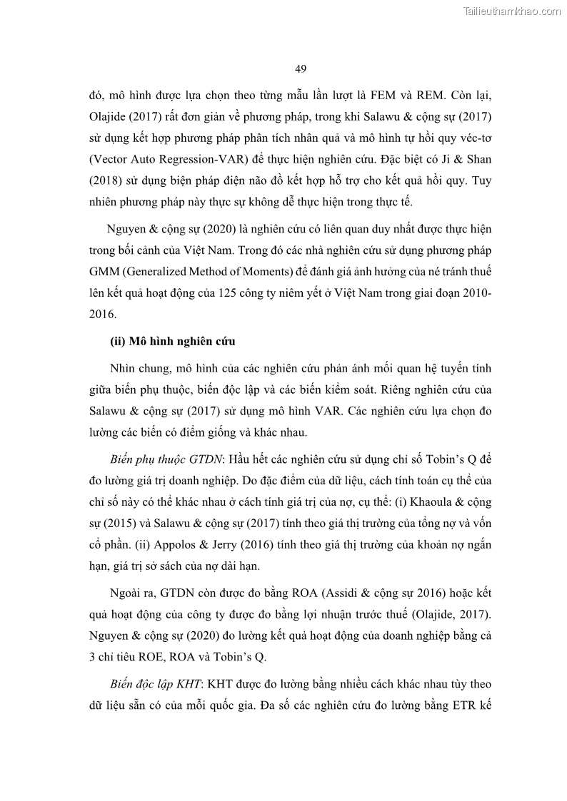 Luận án tiến sĩ tài chính ngân hàng Ảnh hưởng của kế hoạch thuế đến giá trị doanh nghiệp: Trường hợp các doanh nghiệp phi tài chính niêm yết ở Việt Nam - 6 Trang 63