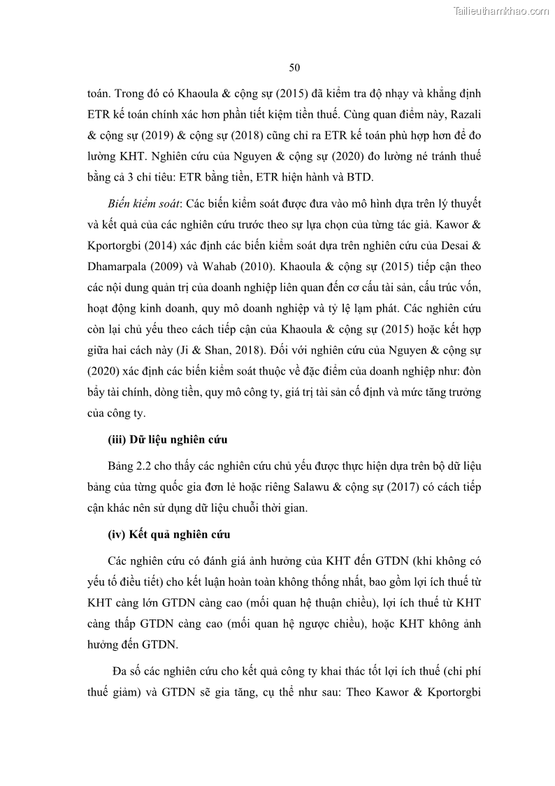 Luận án tiến sĩ tài chính ngân hàng Ảnh hưởng của kế hoạch thuế đến giá trị doanh nghiệp: Trường hợp các doanh nghiệp phi tài chính niêm yết ở Việt Nam - 6 Trang 64