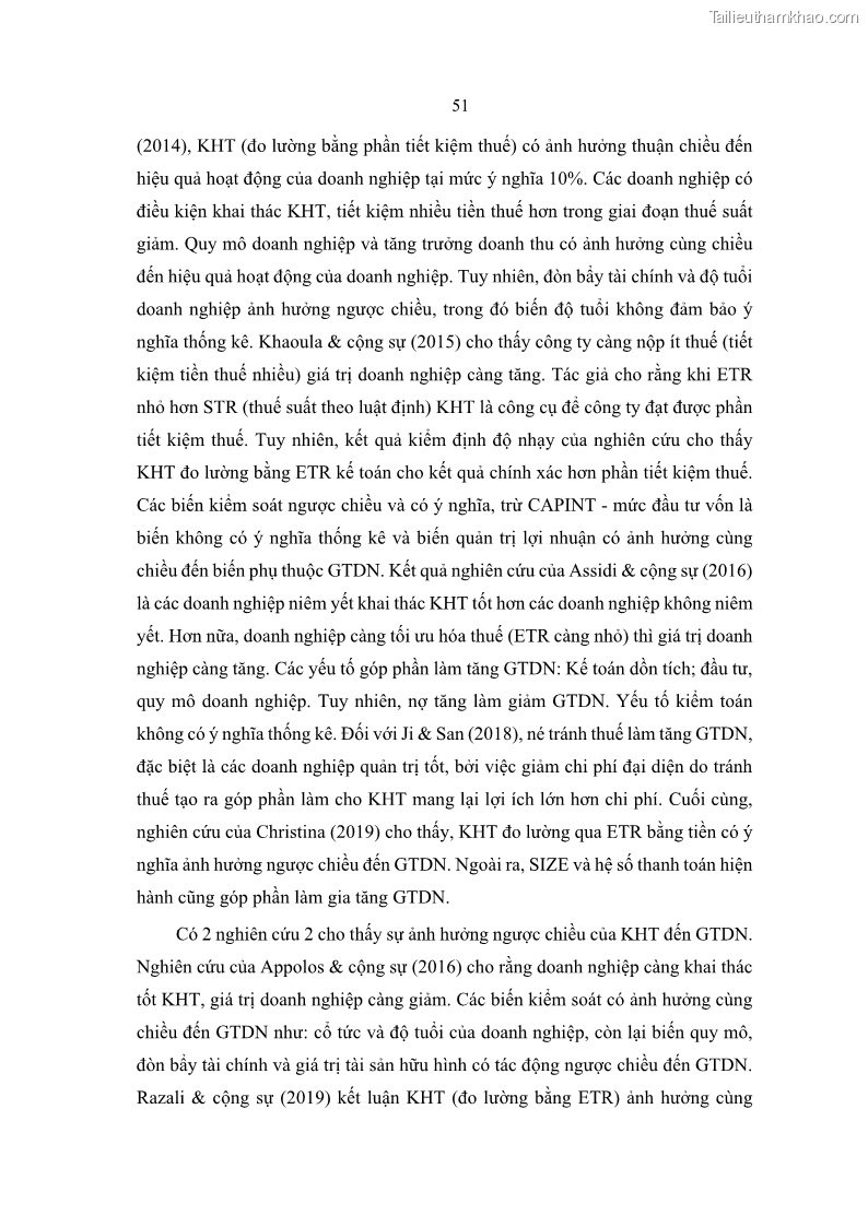 Luận án tiến sĩ tài chính ngân hàng Ảnh hưởng của kế hoạch thuế đến giá trị doanh nghiệp: Trường hợp các doanh nghiệp phi tài chính niêm yết ở Việt Nam - 6 Trang 65
