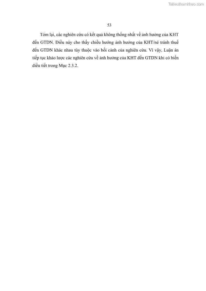 Luận án tiến sĩ tài chính ngân hàng Ảnh hưởng của kế hoạch thuế đến giá trị doanh nghiệp: Trường hợp các doanh nghiệp phi tài chính niêm yết ở Việt Nam - 6 Trang 67