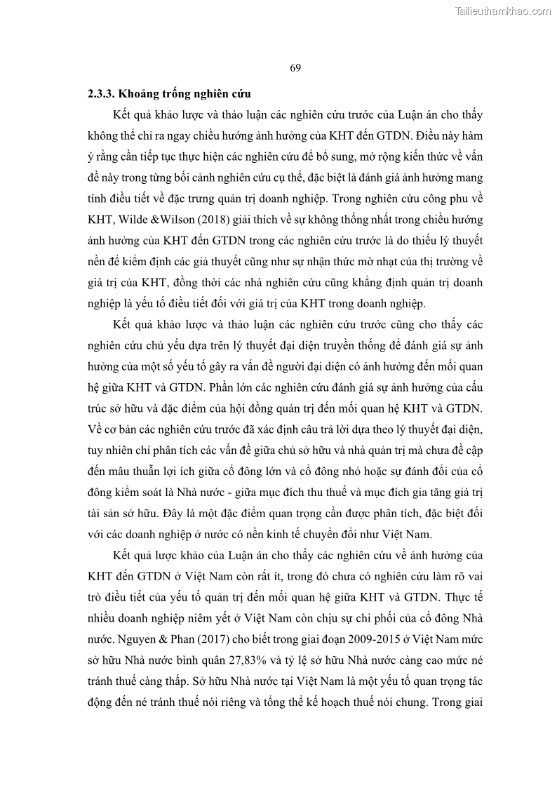 Luận án tiến sĩ tài chính ngân hàng Ảnh hưởng của kế hoạch thuế đến giá trị doanh nghiệp: Trường hợp các doanh nghiệp phi tài chính niêm yết ở Việt Nam - 7 Trang 83
